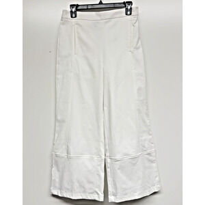 Lisa Bayne Size Small White Cropped Wide Leg Side Zip Pants Quiet Luxury Beachy
